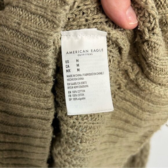 American Eagle Outfitters Olive Green Oversized Chunky Knit V-Neck Sweater - Picture 4 of 6